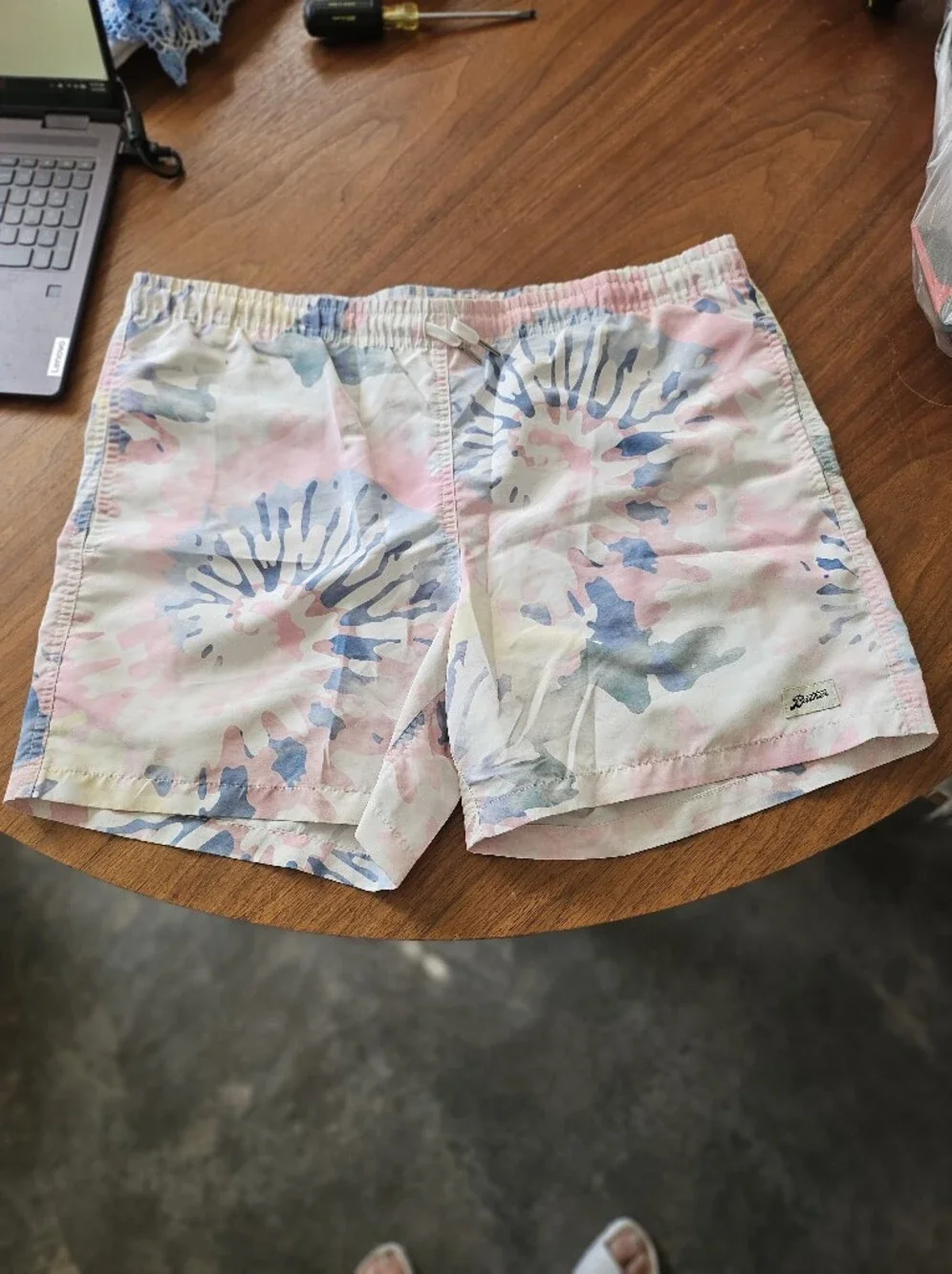 Bather Men's Pastel Tie-Dye Elastic Waist Lined Swim Trunks Shorts L